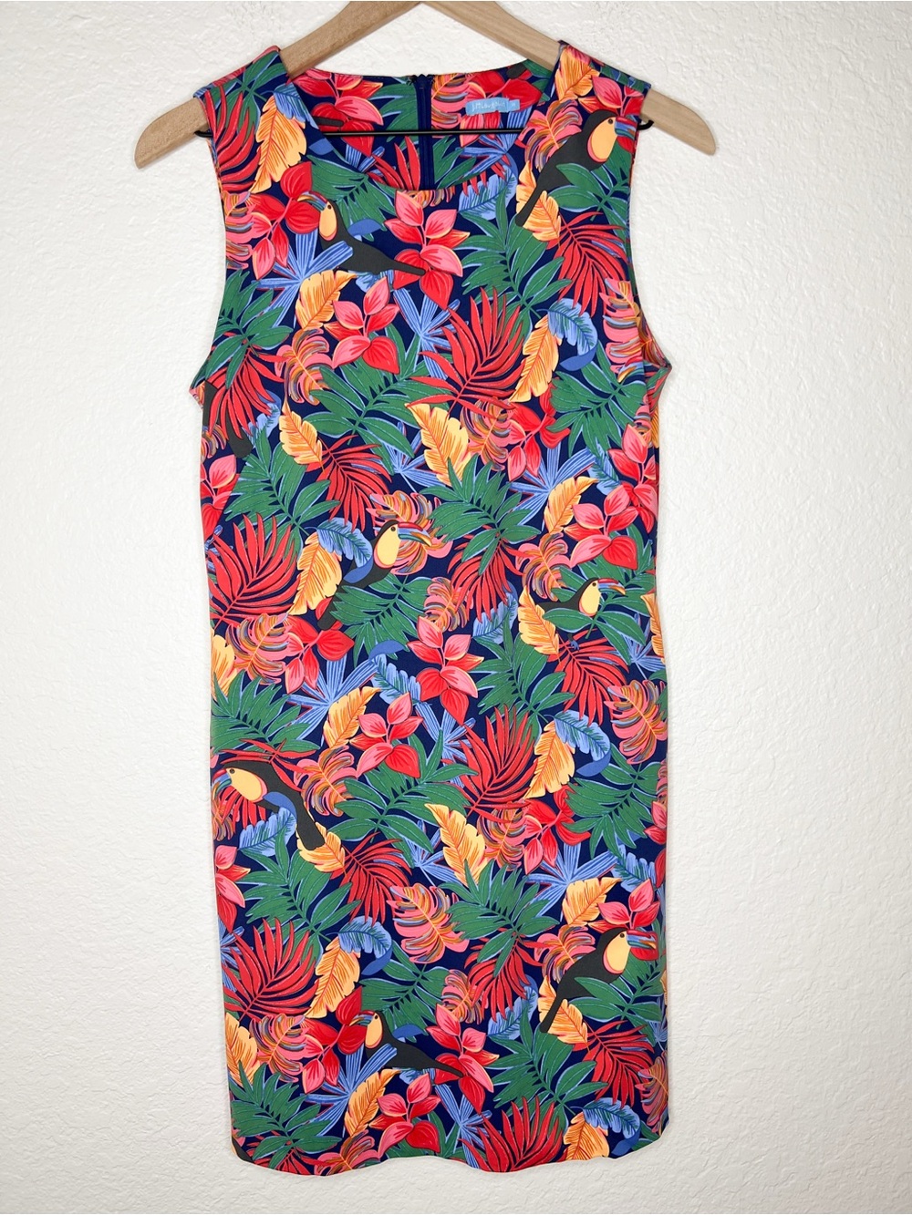 J. McLaughlin Sophia Dress Sleeveless Tropical Toucan Catalina Cloth size Medium